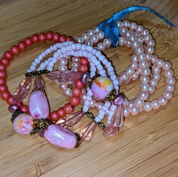 Pink Stone & Bead Bracelets Set - Picture 2 of 16